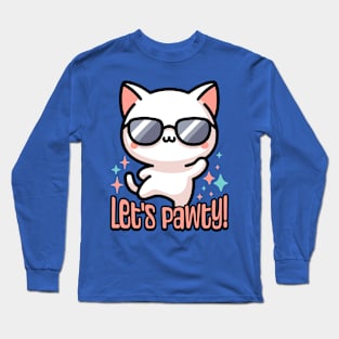 Let's Pawty! Cute Dancing Cat Pun Long Sleeve T-Shirt